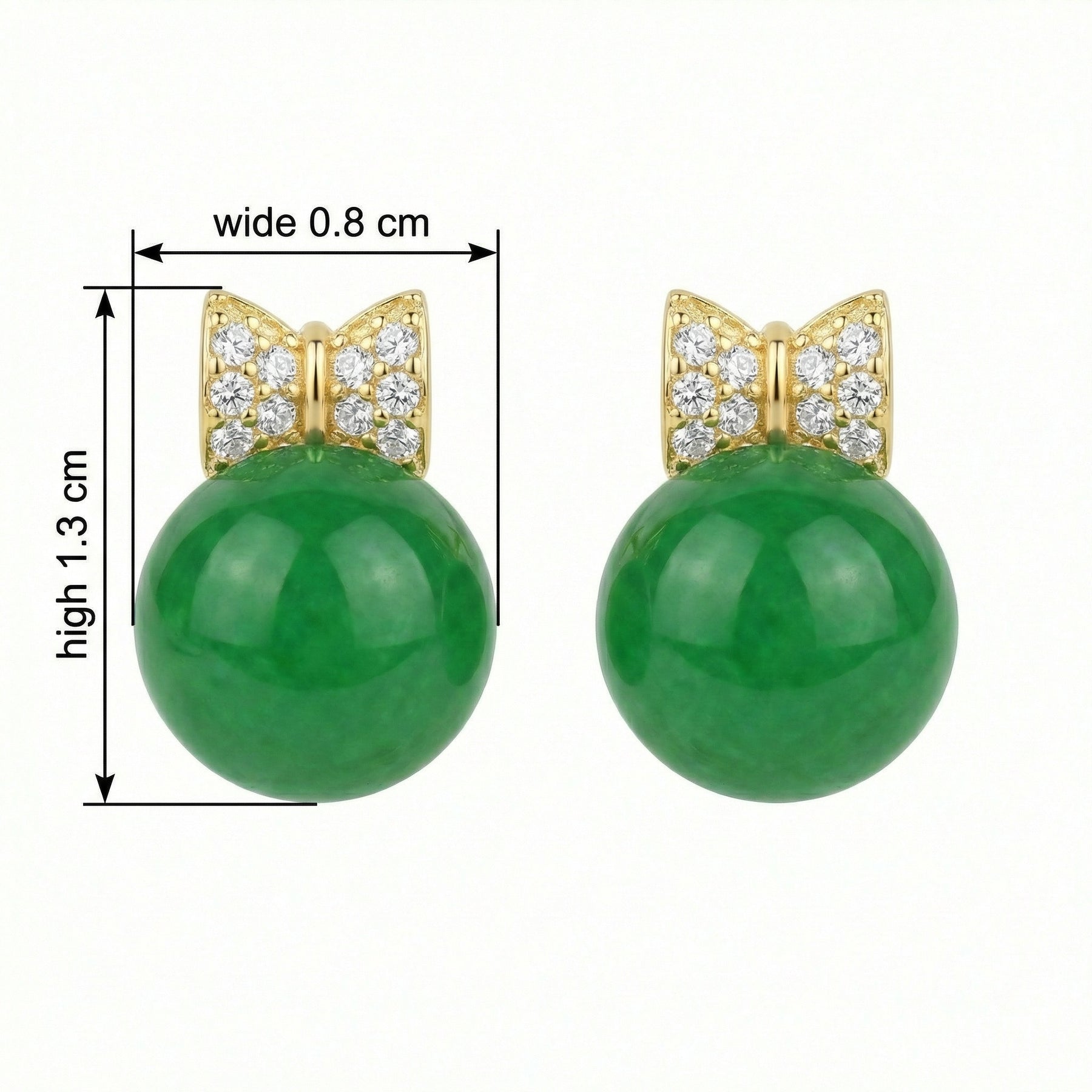 Jadeite Sphere Bow Stud Earrings – jade earrings, side detail