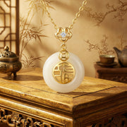 White Jade Prosperity Disc Necklace – jade necklace, front view