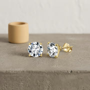 gold-tone CZ Studs, Four-Prong Setting – zircon earrings, front view