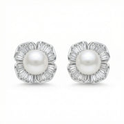 Floral Pearl Stud Earrings – pearl earrings, front view