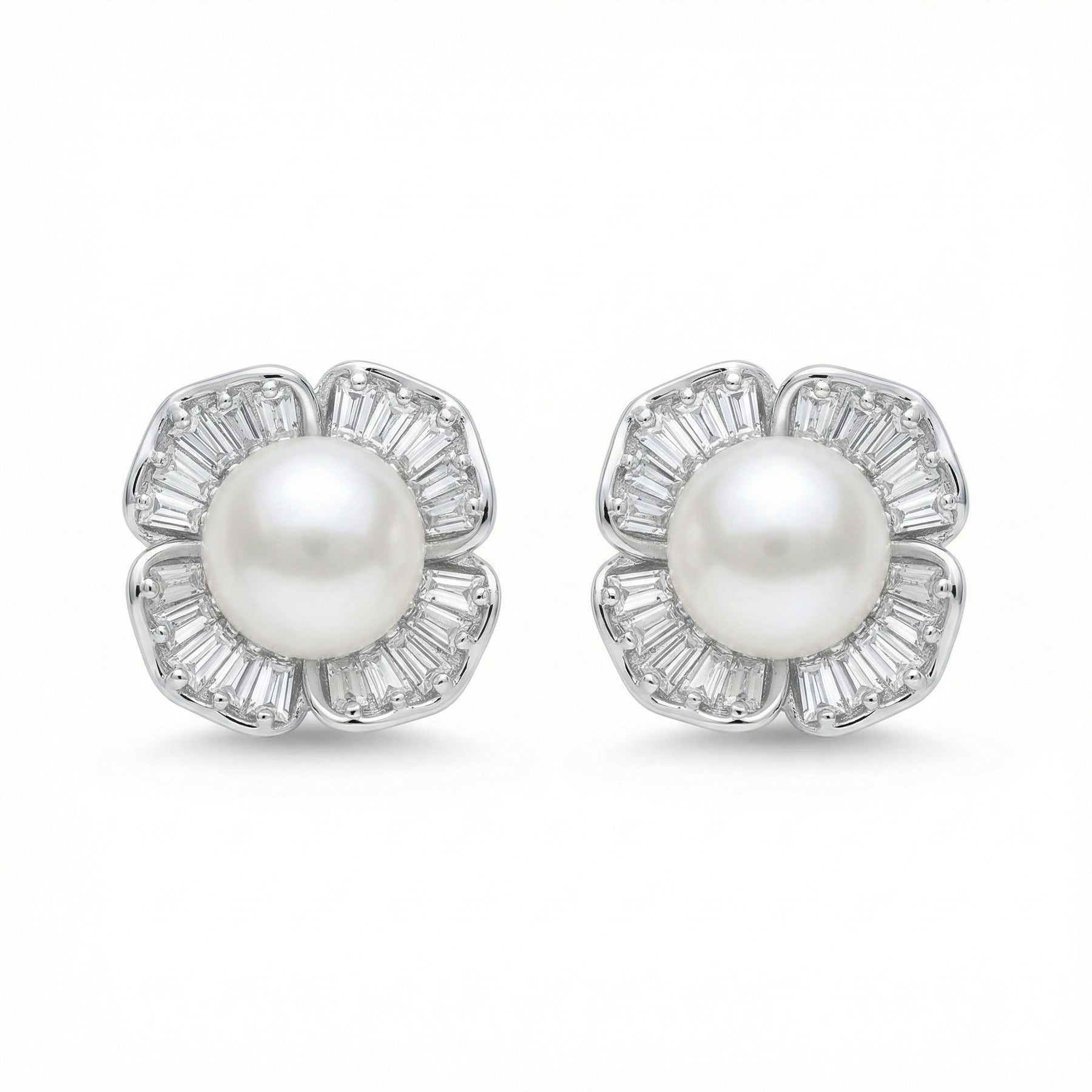 Floral Pearl Stud Earrings – pearl earrings, front view