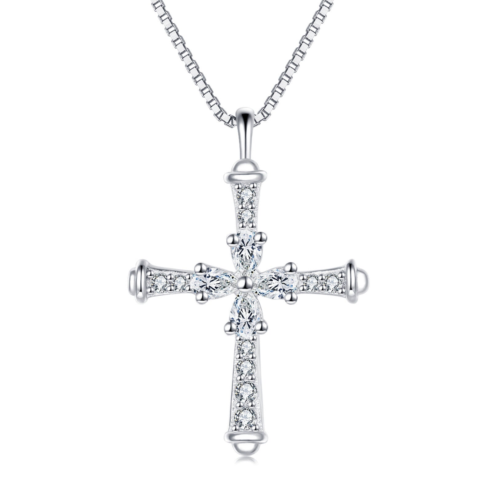 Silver Cross Necklace with Sparkling stone – sparkling stone necklace, front view