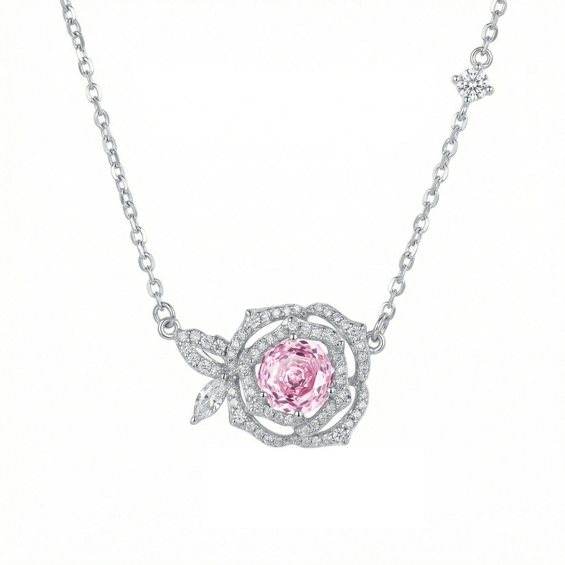 Rose Pendant Necklace, Pink Centerpiece – sterling silver necklace