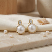 Pearl and Oval Bezel-Set Stud Earrings – pearl earrings, side detail