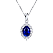 Oval Blue Sapphire Halo Necklace – sapphire necklace