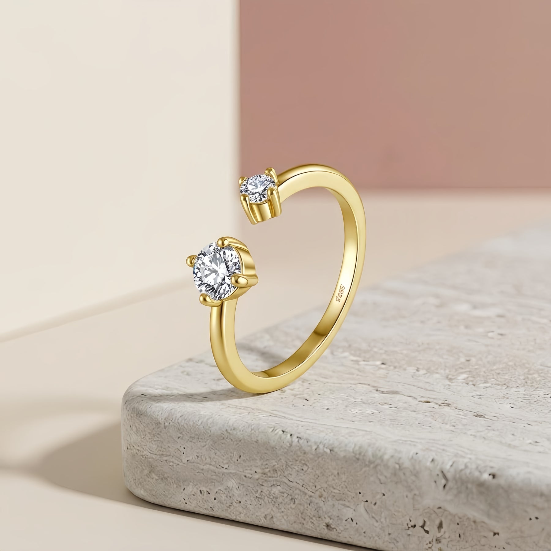 Heart-Shaped CZ Ring in gold-tone – zircon ring, side detail