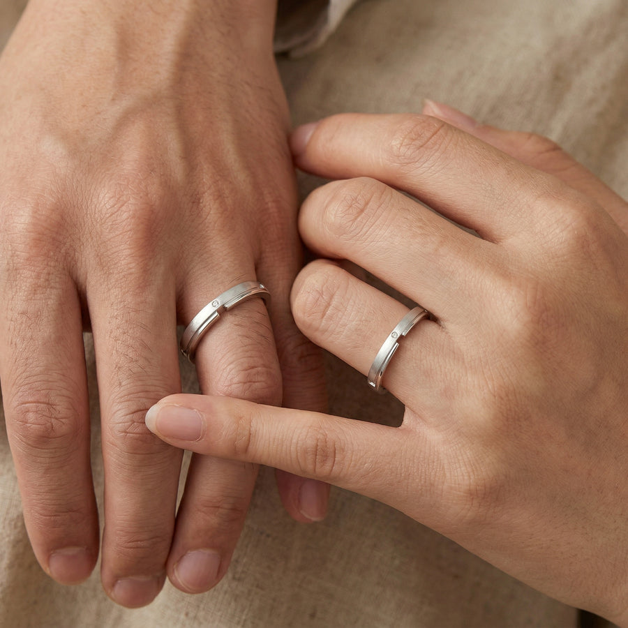 Brushed Silver Couple Rings Set – sterling silver ring
