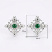 Vintage Fleur-de-Lis Green stone Studs – green stone earrings, close-up