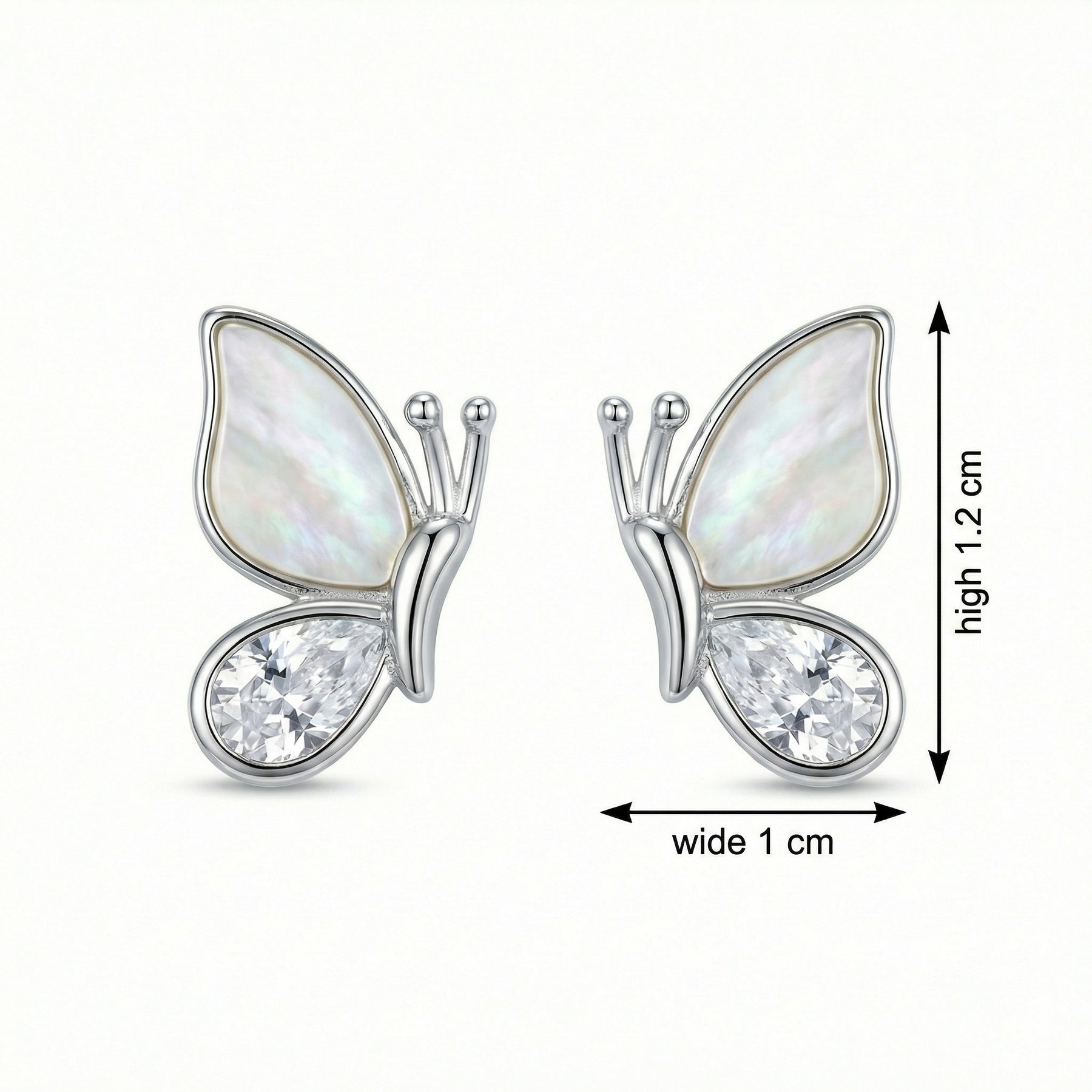 Iridescent Butterfly Stud Earrings – sterling silver earrings, close-up