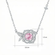 Rose Pendant Necklace, Pink Centerpiece – sterling silver necklace, front view
