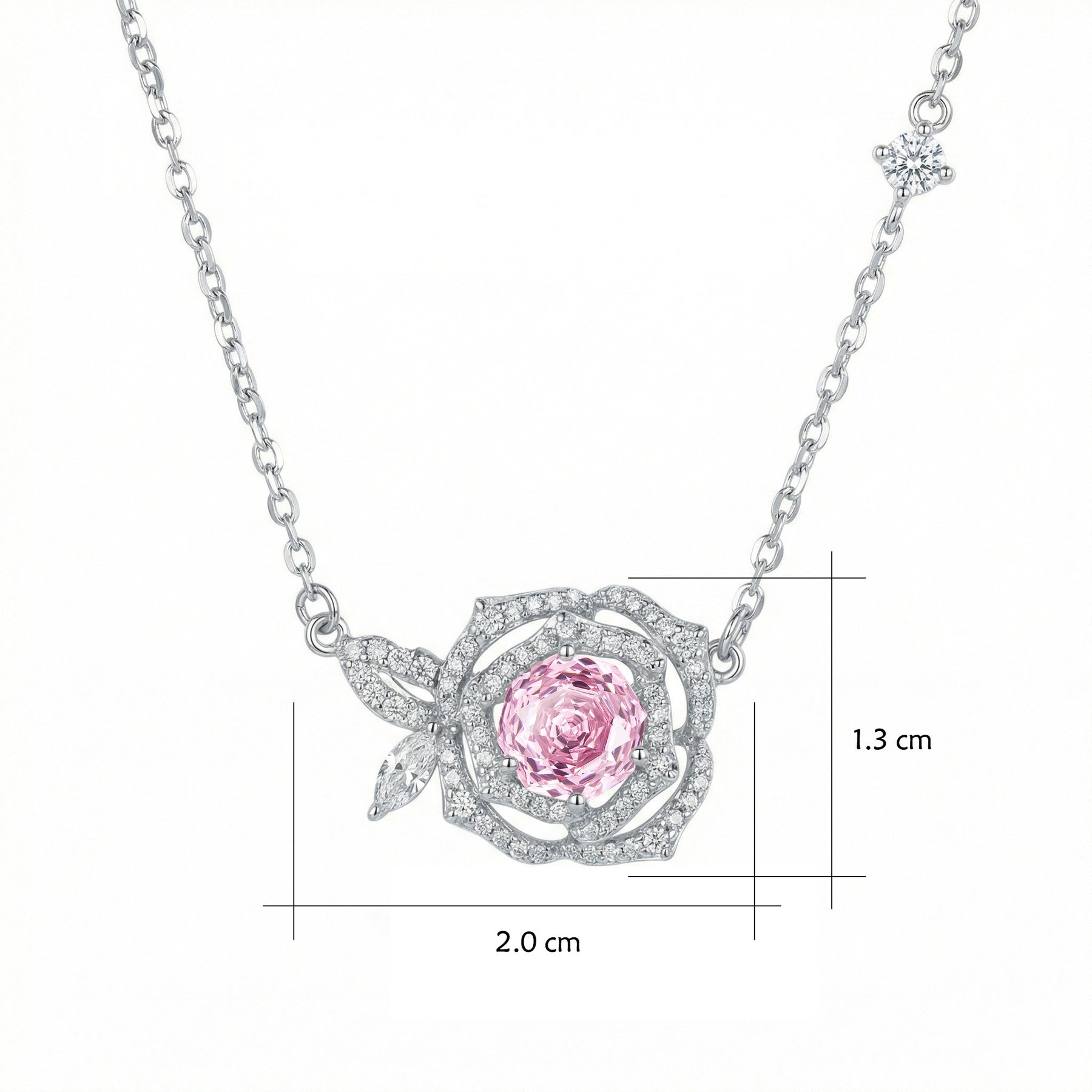 Rose Pendant Necklace, Pink Centerpiece – sterling silver necklace, front view