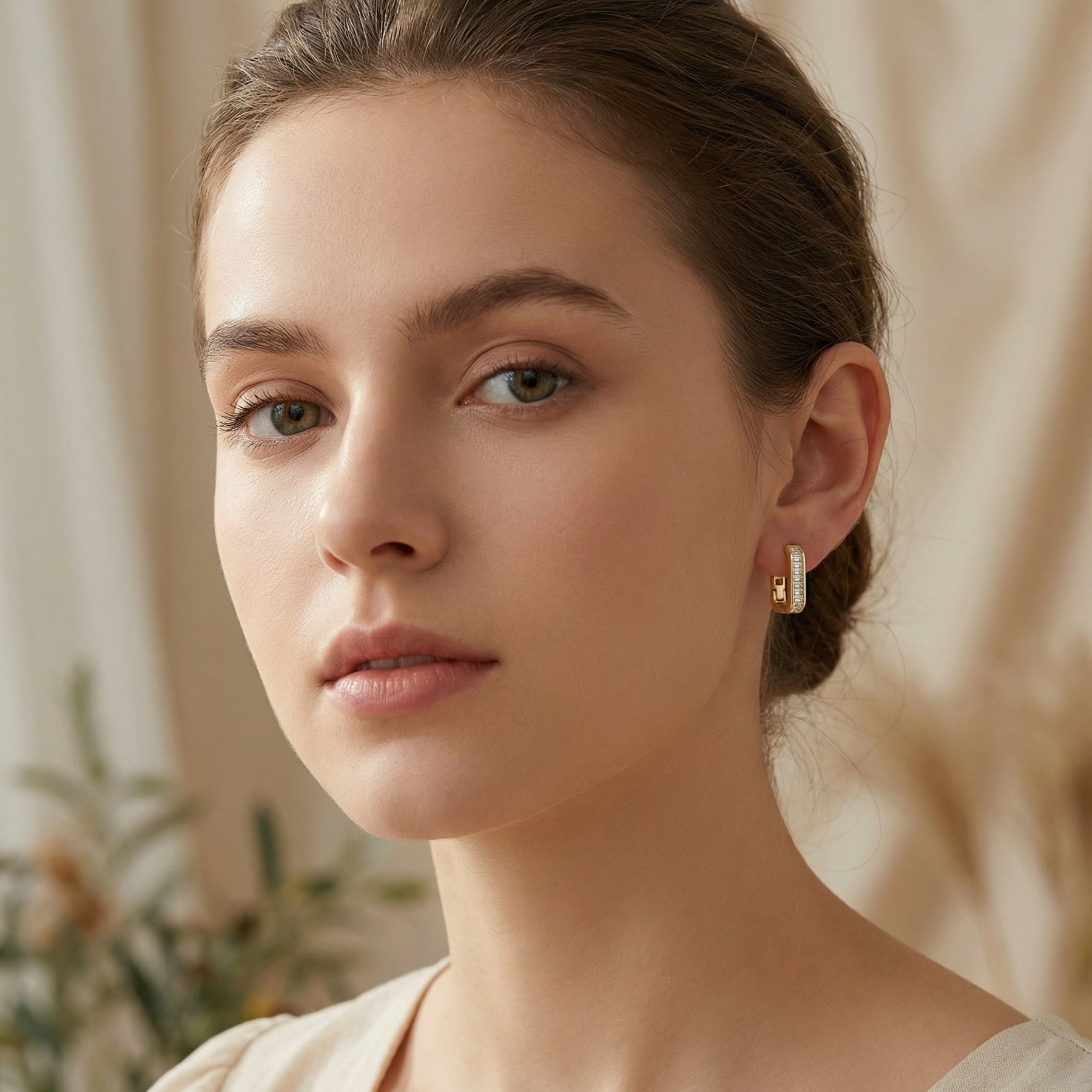 Baguette Huggie Hoop Earrings – sterling silver earrings, styling detail