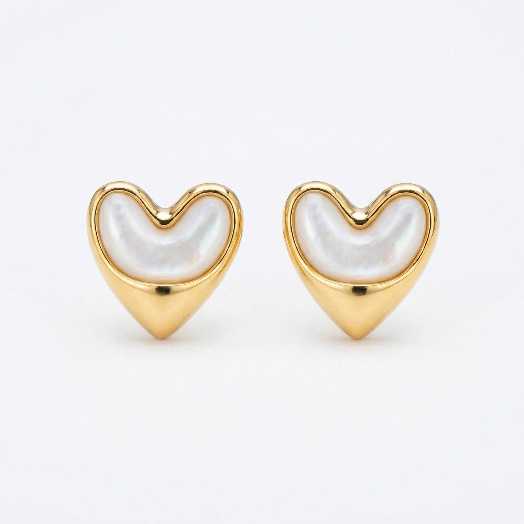 Mother-of-Pearl Heart Stud Earrings – mother-of-pearl earrings, close-up