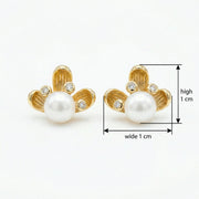 Floral Pearl Studs, Textured Petals – pearl earrings, front view
