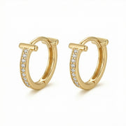 T-Shaped Pavé Huggie Hoop Earrings – sterling silver earrings, side detail