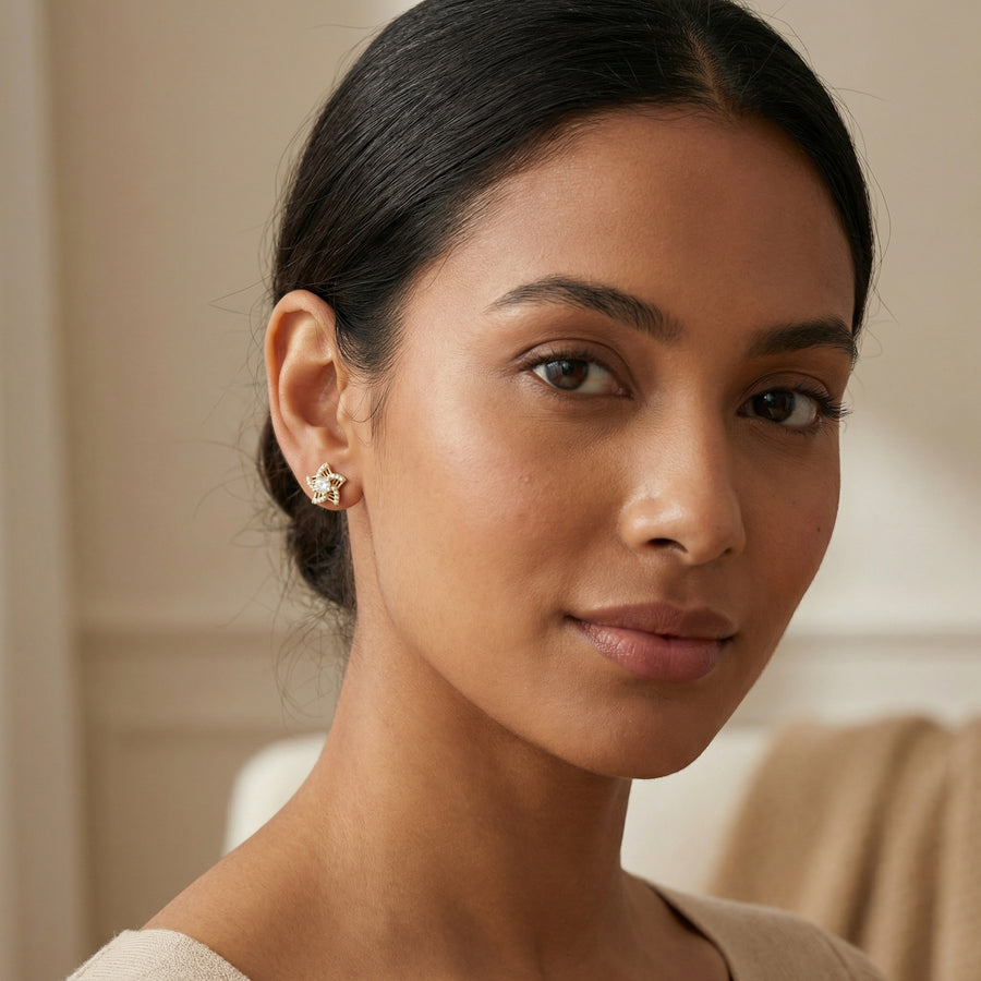 Celestial Star Stud Earrings – sterling silver earrings, close-up