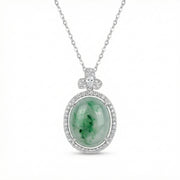 Oval Jadeite Pendant with Floral Bail – jade necklace