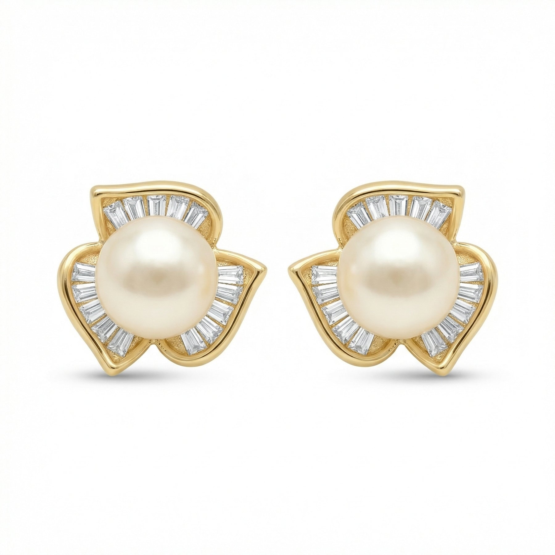 Pearl Baguette Petal Stud Earrings – pearl earrings