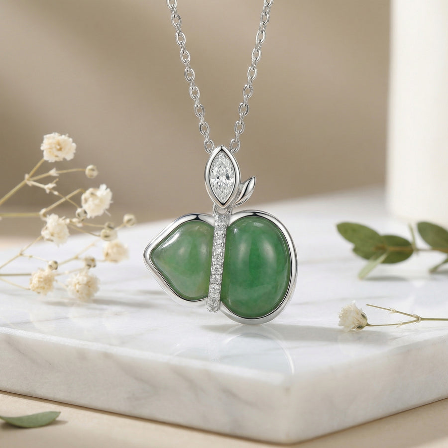 Apple Green Jade Sparkling stone Necklace – jade necklace, front view