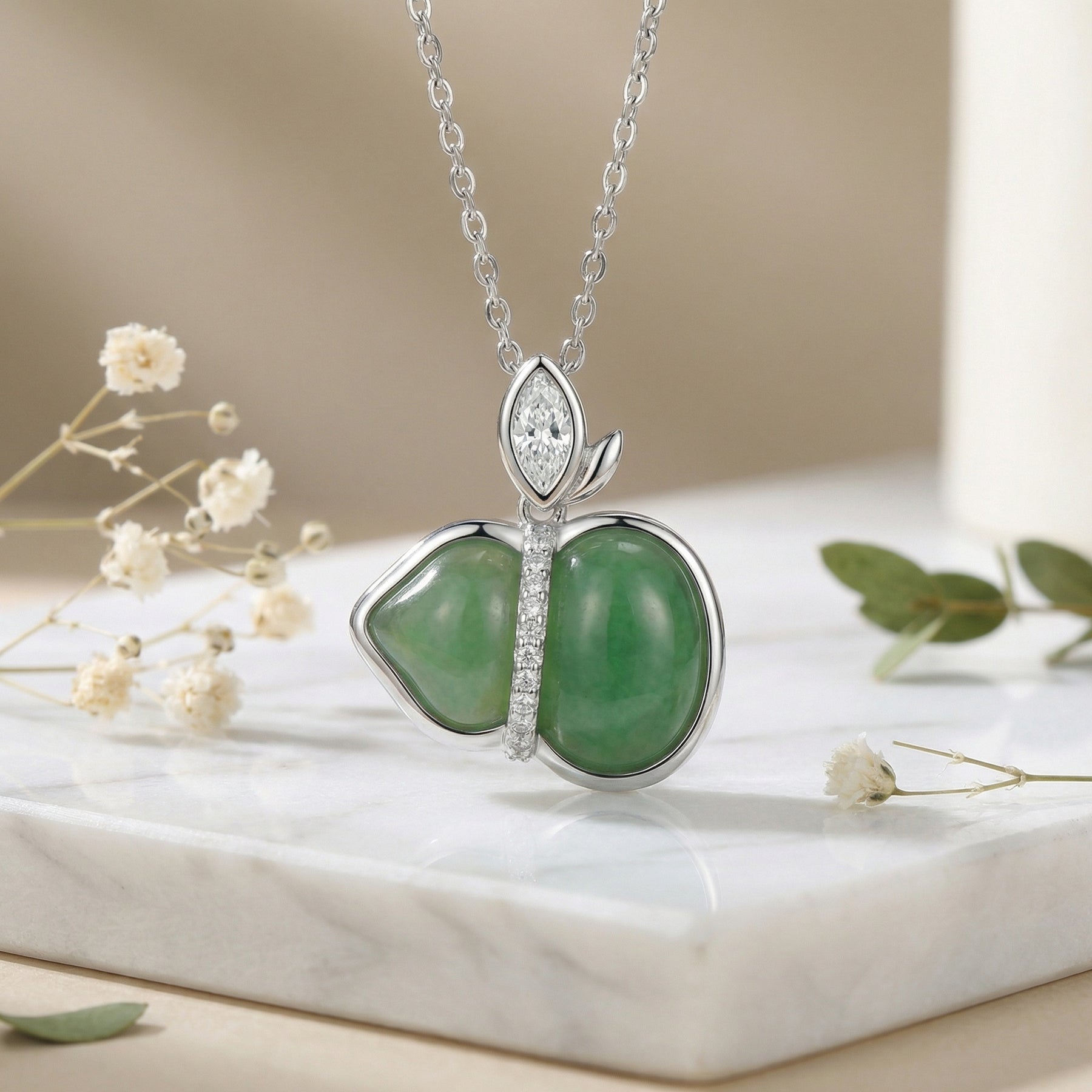 Apple Green Jade Sparkling stone Necklace – jade necklace, front view