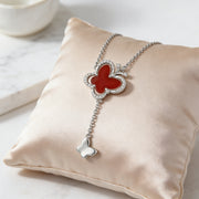 Butterfly Necklace with Red Stone Inlay – sterling silver necklace, front view