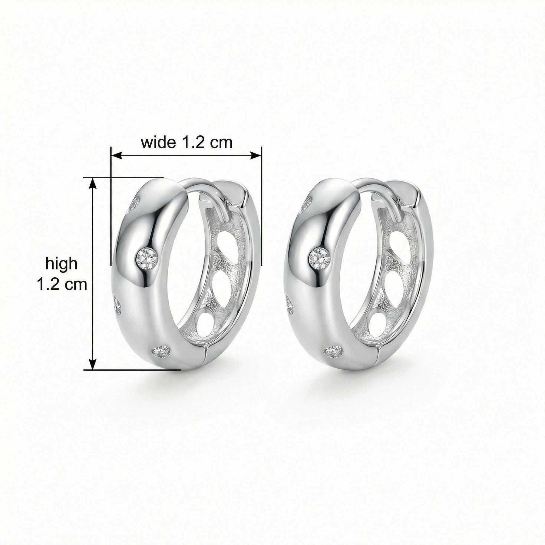 Sparkling Gemstone Huggie Hoop Earrings – sterling silver earrings, side detail