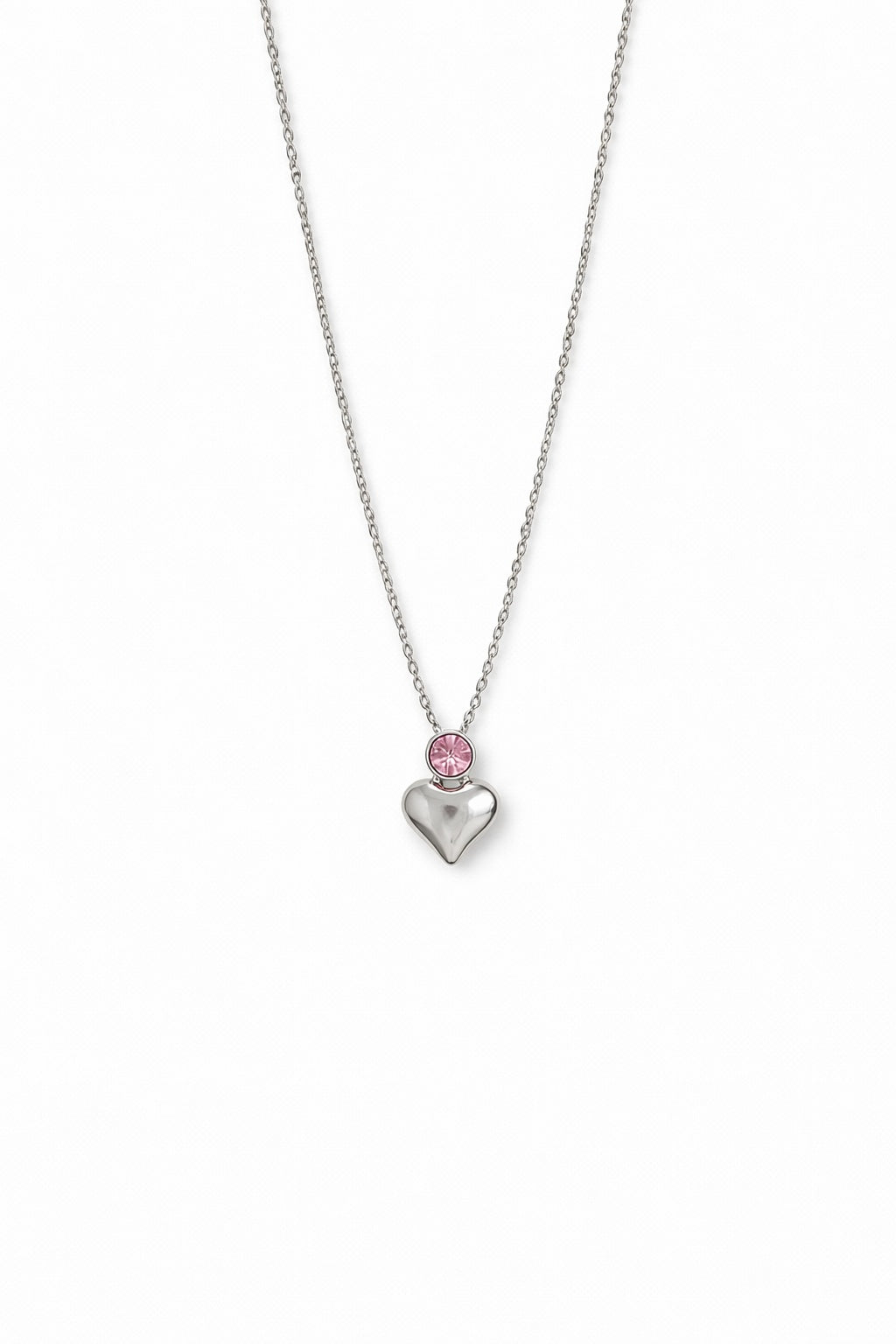 Stainless Steel Pink Stone Heart Necklace – stainless steel necklace