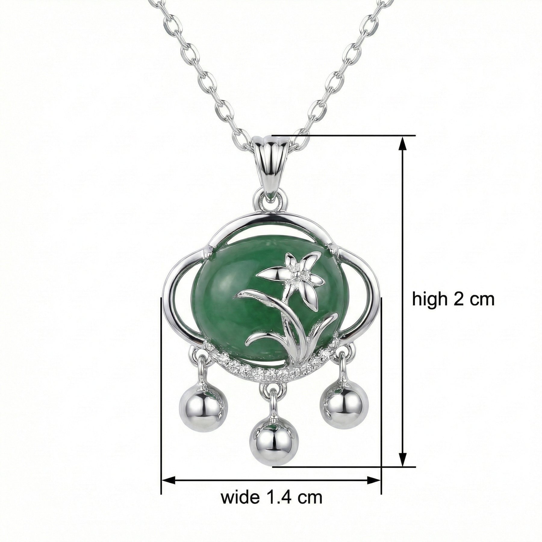 Floral Green Jade Pendant Necklace – jade necklace, side detail