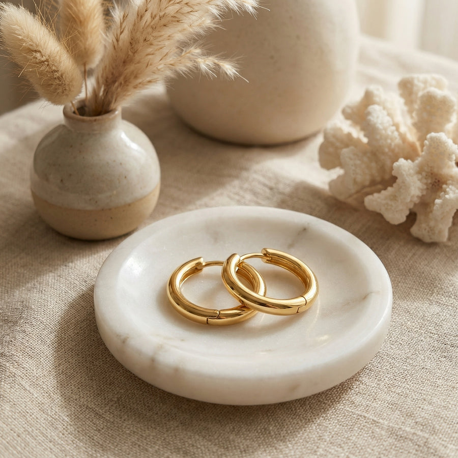 Polished Minimalist Huggie Hoops – sterling silver earrings
