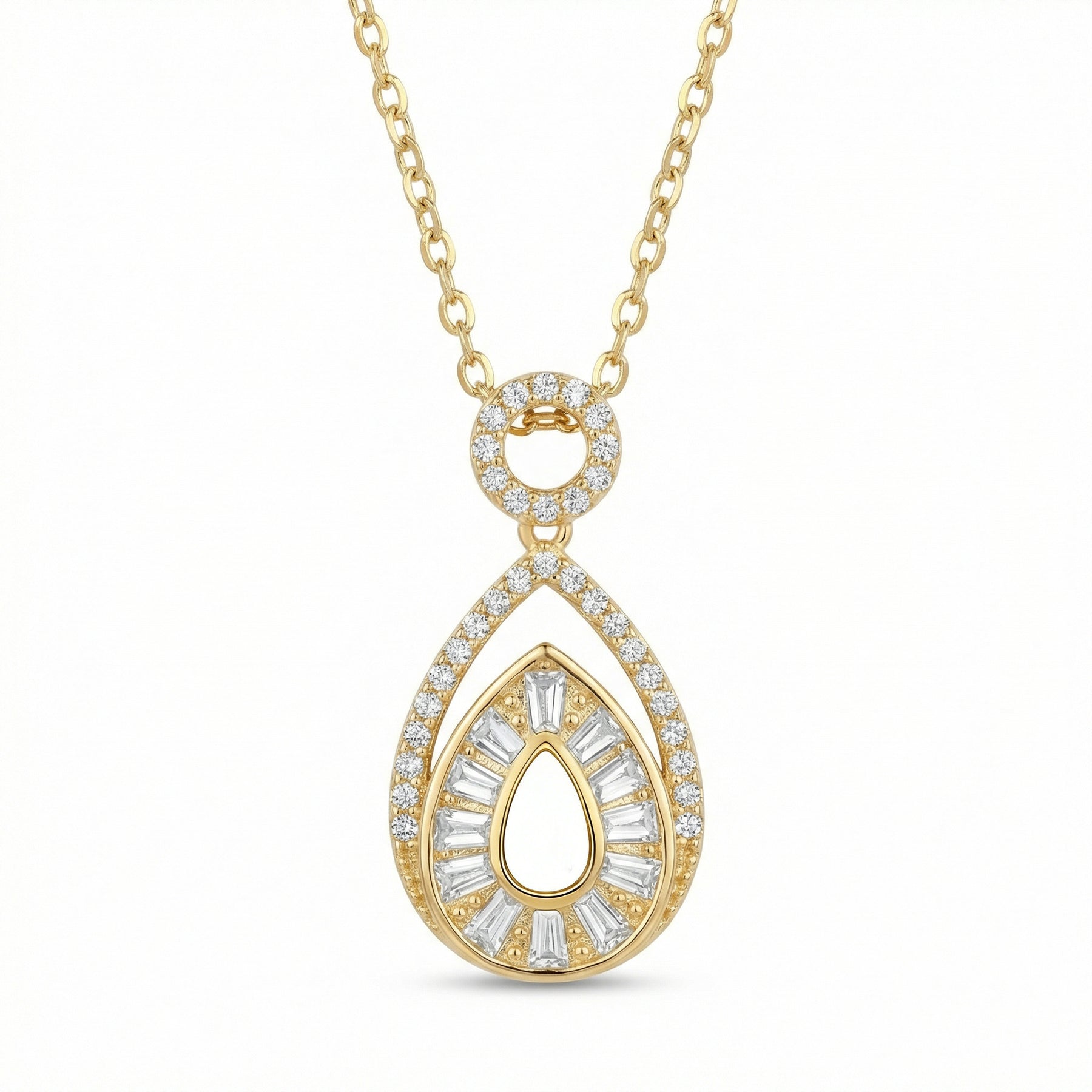 Pear-Shaped Sunburst Pendant Necklace – sterling silver necklace, side detail