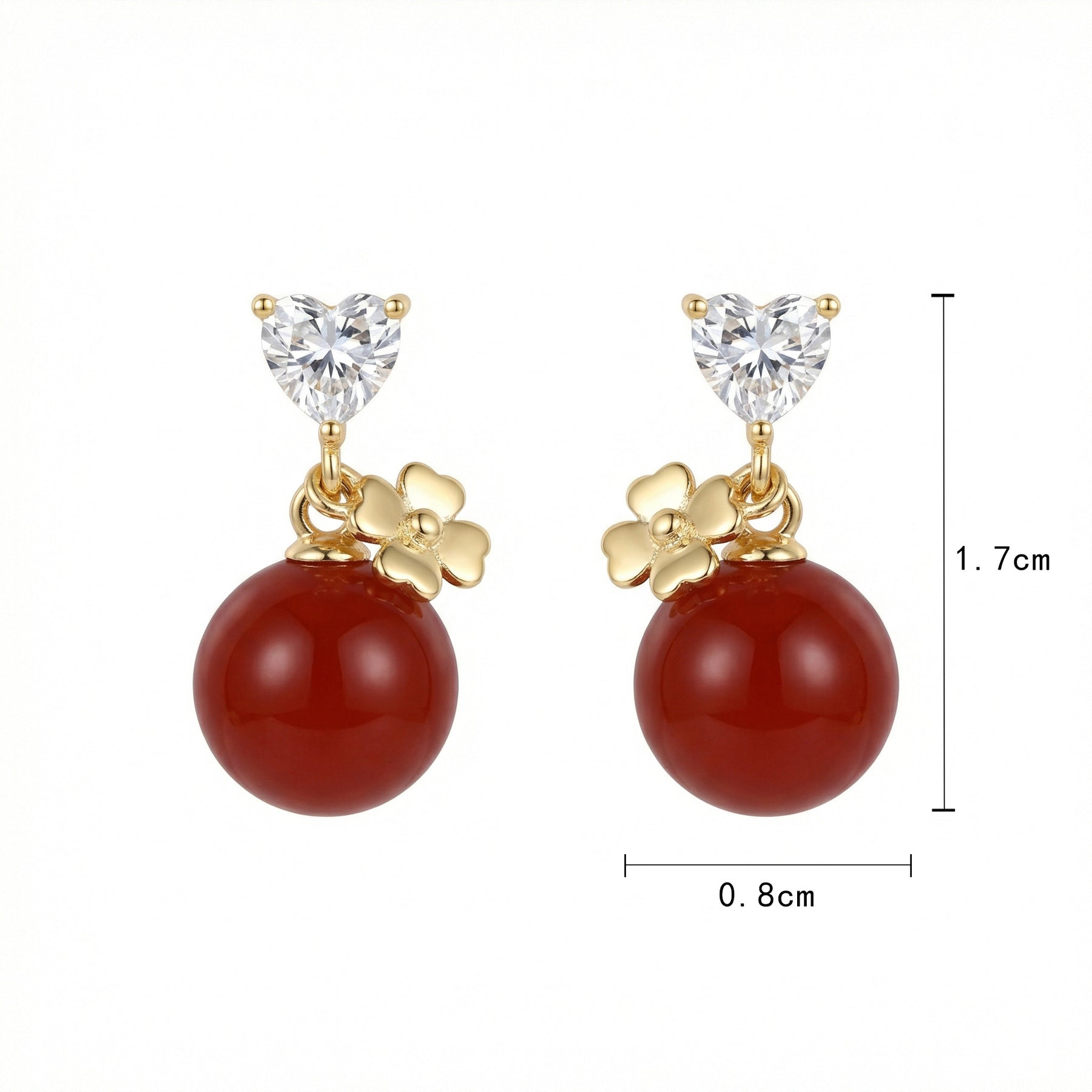 Heart Crystal Red Bead Drop Earrings – crystal earrings, side detail