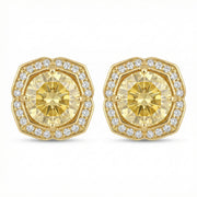Canary Octagonal Halo Stud Earrings – sterling silver earrings, front view