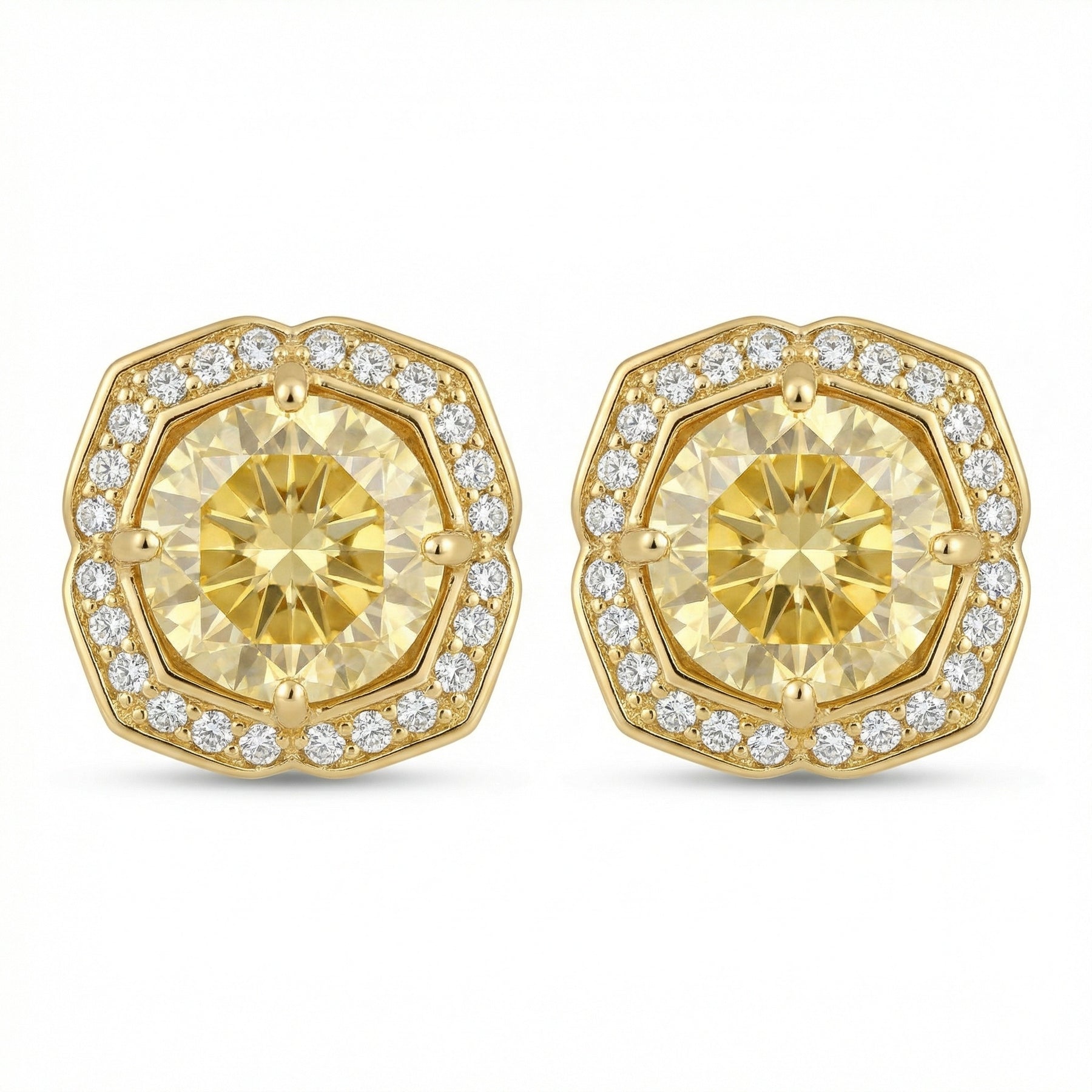 Canary Octagonal Halo Stud Earrings – sterling silver earrings, front view