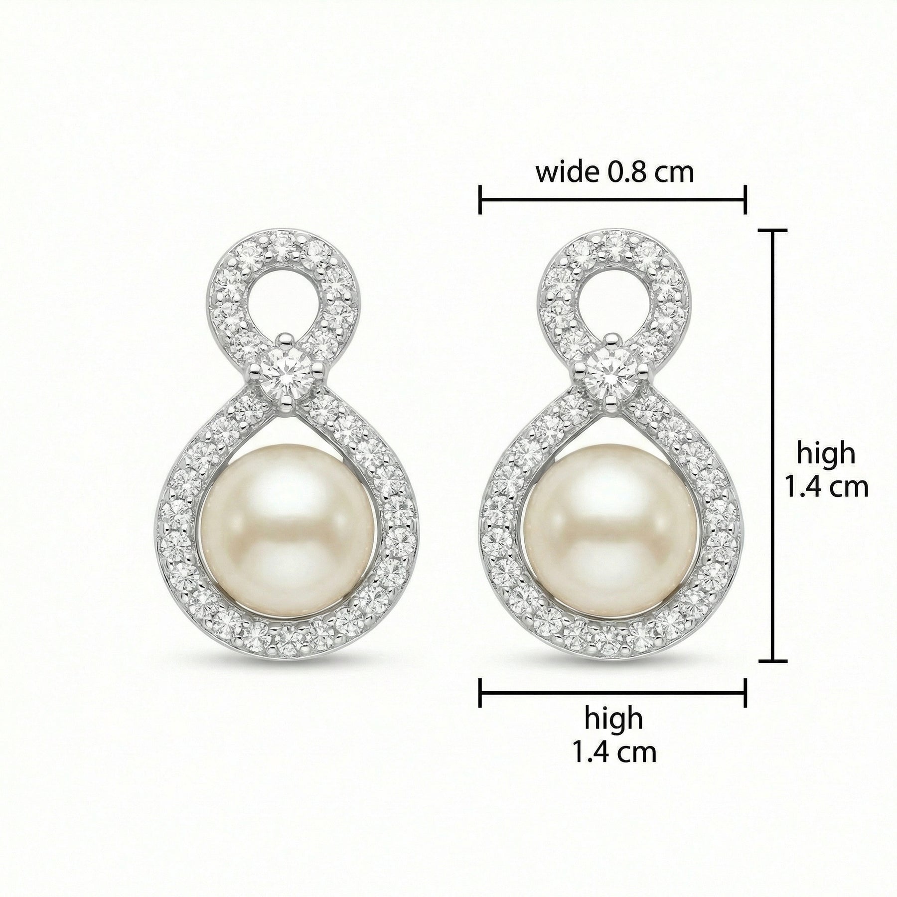 Pearl Infinity Drop Earrings – pearl earrings, front view