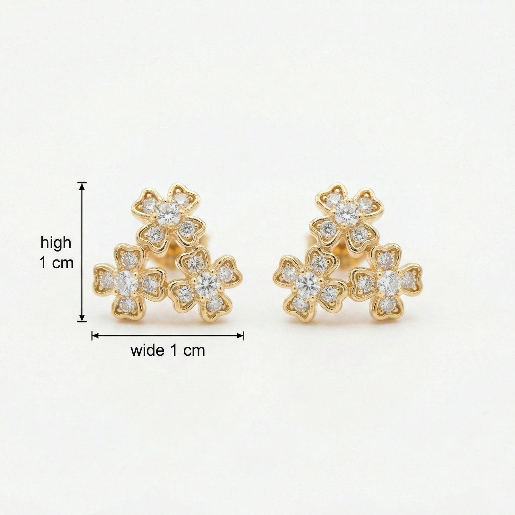 Triple Clover Cluster Stud Earrings – sterling silver earrings, front view