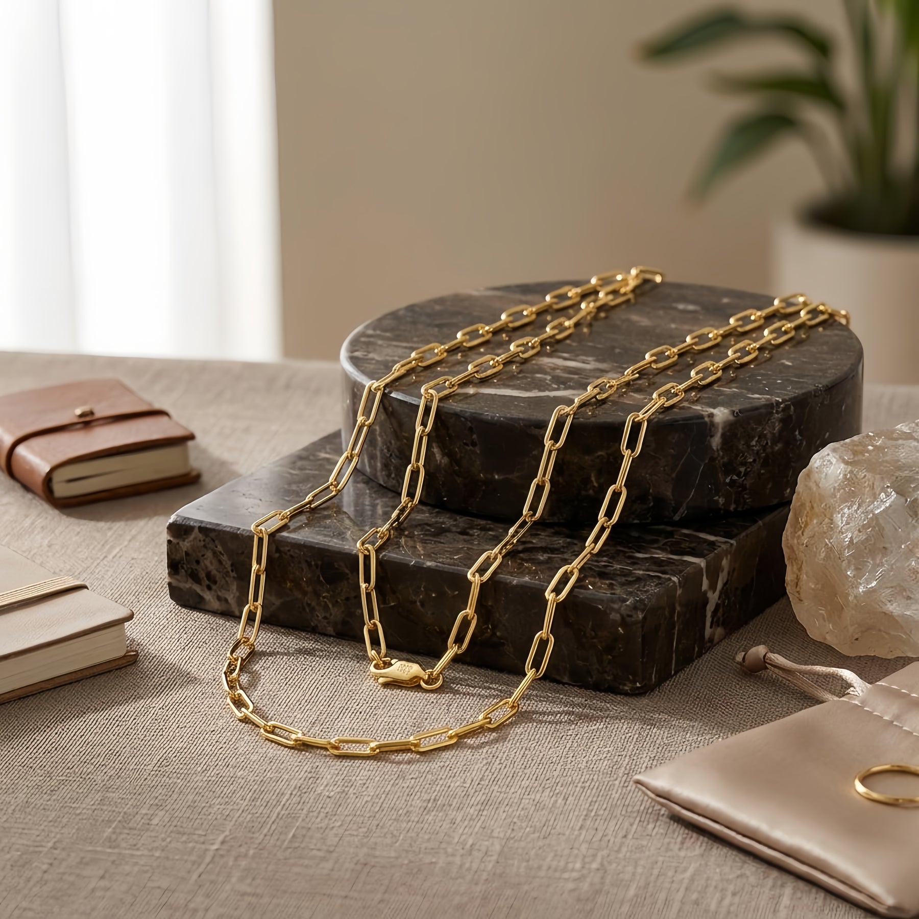 18K gold-plated Paperclip Chain Necklace – gold-plated necklace, close-up