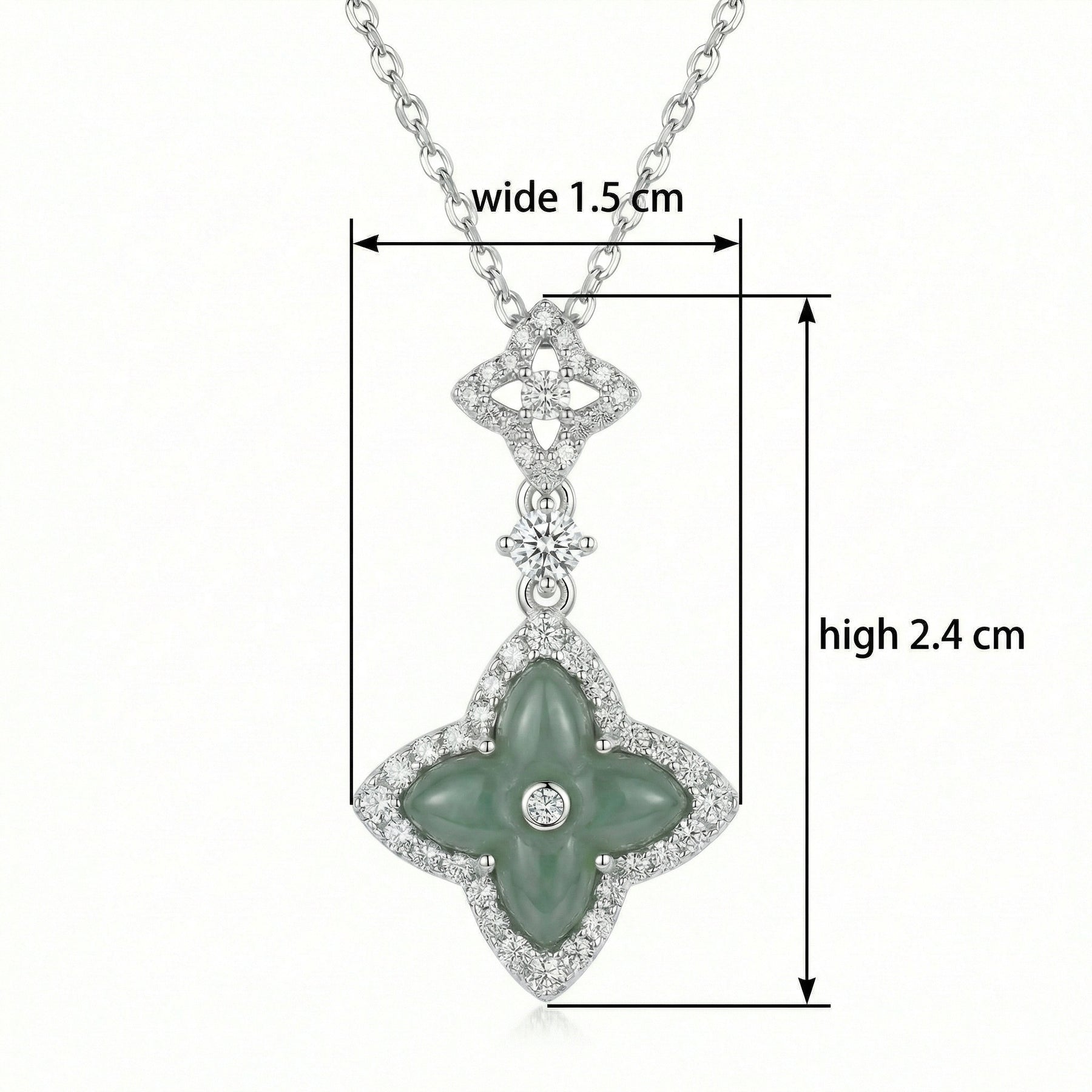 Jade Flower Clover Pendant Necklace – jade necklace, close-up