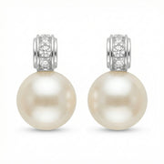 White Pearl Sparkling stone Accent Drops – pearl earrings, front view