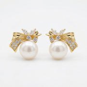 Ribbon Bow Pearl Drop Earrings – pearl earrings, side detail