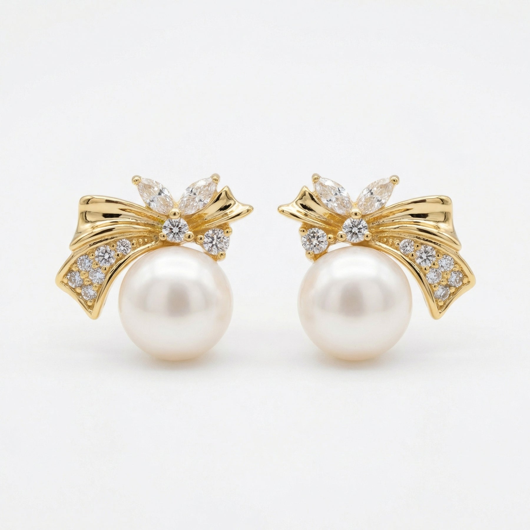 Ribbon Bow Pearl Drop Earrings – pearl earrings, side detail