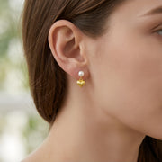 Heart and Pearl Drop Earrings – pearl earrings, front view