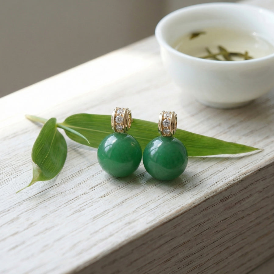 Jadeite Bead Stud Earrings – jade earrings, front view