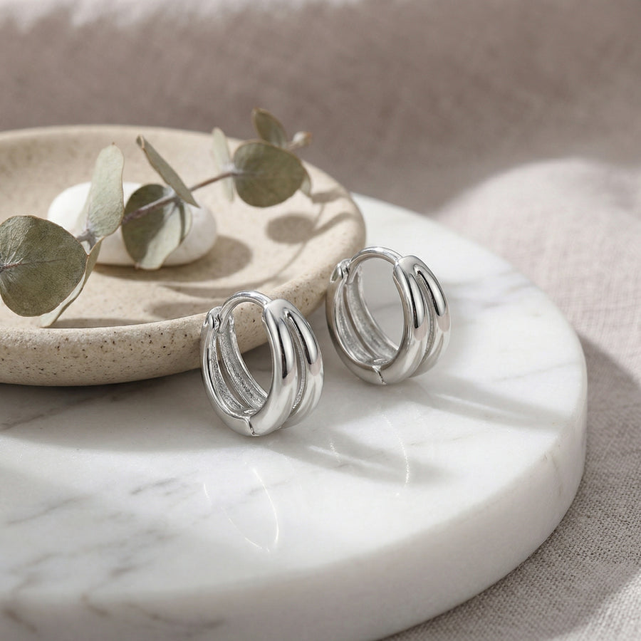 Triple Band Huggie Hoop Earrings – sterling silver earrings