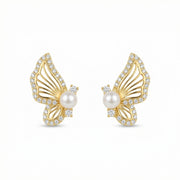 Butterfly Wing Studs with Pearls – pearl earrings, front view