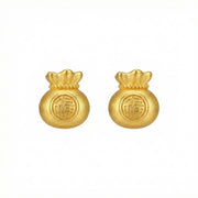 Fortune Pouch Fu Blessing Studs – sterling silver earrings, side detail