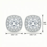 Cushion-Cut Halo Studs, White Finish – sterling silver earrings, styling detail