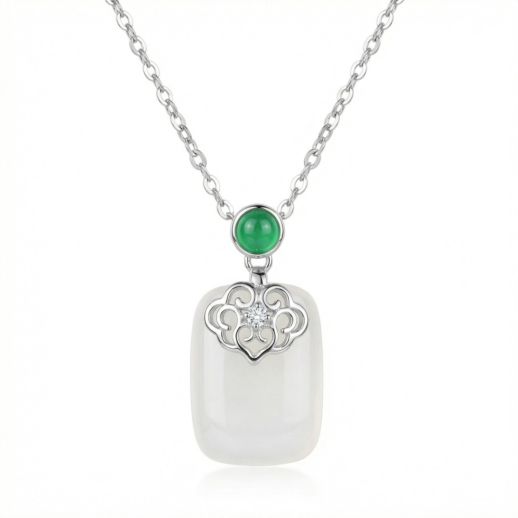 White Jade Filigree Pendant Necklace – jade necklace, side detail