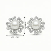 Pearl Floral Openwork Stud Earrings – pearl earrings, front view