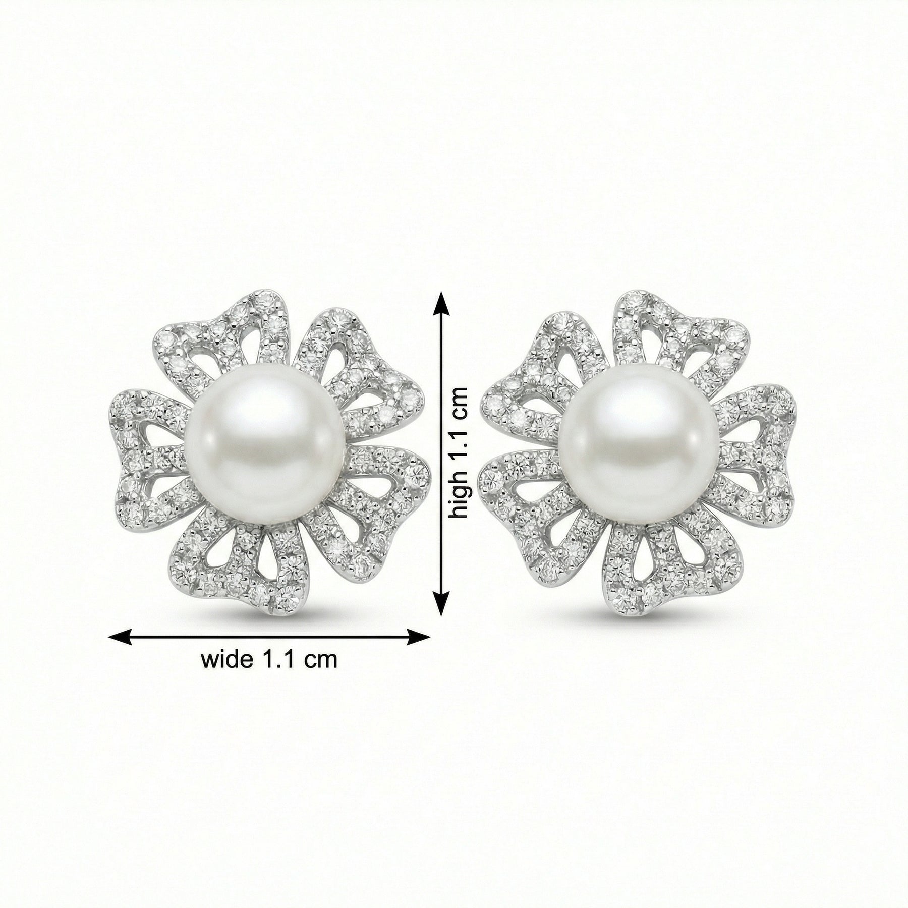 Pearl Floral Openwork Stud Earrings – pearl earrings, front view