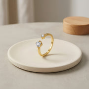 Heart-Shaped CZ Ring in gold-tone – zircon ring, close-up